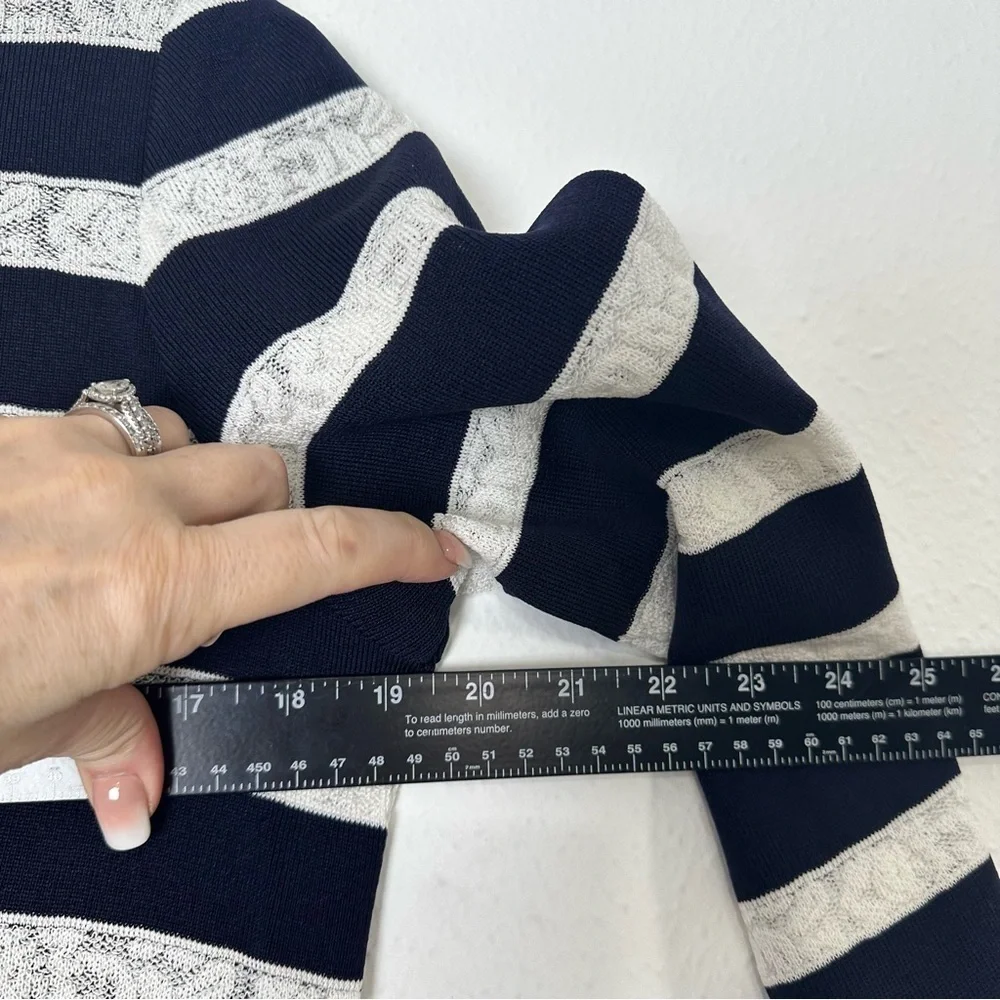 Exclusively Misook Striped Ruffled Cardigan Sweater Women XS Blue White Designer